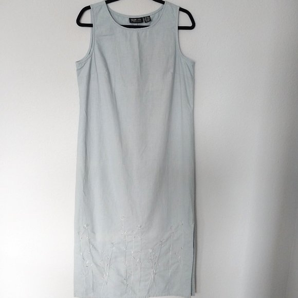 Piper Sleeveless 100% Linen Dress Blue Mix